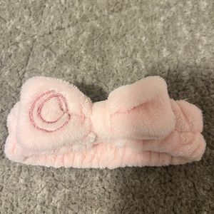 pink plush soft spa bow band headband